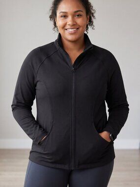 NWT G4Free Black Full Zip Athletic Track Jacket with Thumb Holes Size Large